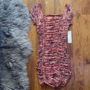 NWT Pink Floral Scrunch Up Mini Dress